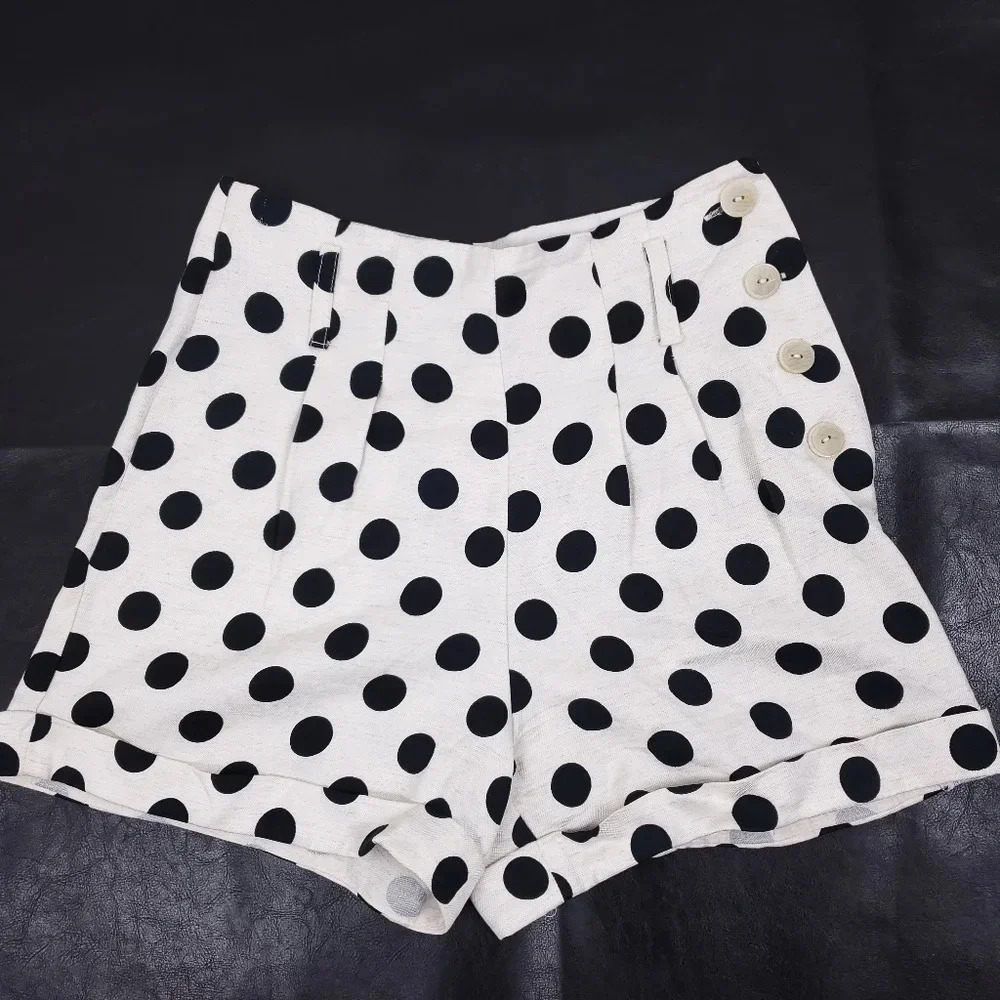 Topshop White High Waist Polka Dot Shorts with Black Dots